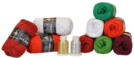 Mayflower Cotton 8/4 Garnpakke Weihnachten 6 Farben + 2 Glitzer - 11 Stk - Mayflower Cotton 8/4 Garnpakke Weihnachten 9 Farben + 2 Glitzer - 11 Stk