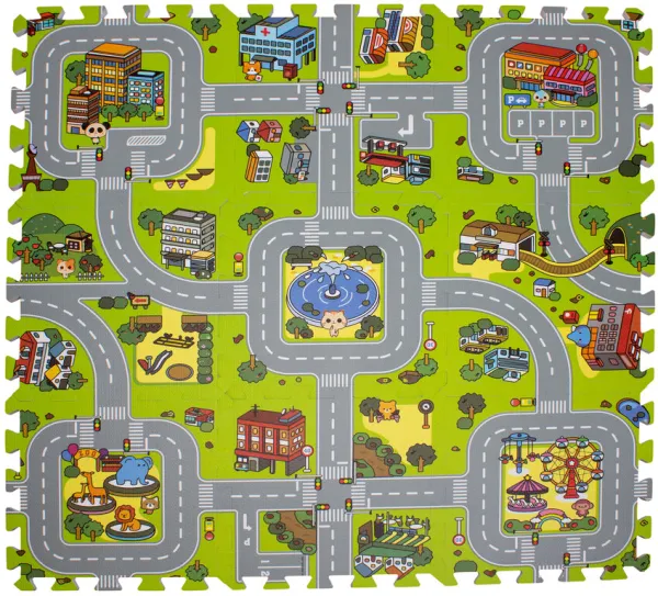 Spielmatte mit Straßen- und Stadtmotiv, Schaumstoff, 9 Felder