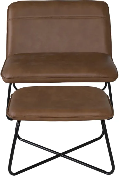 VENTURE DESIGN X-Loungesessel mit Fußhocker - braunes PU und schwarzes Eisen
