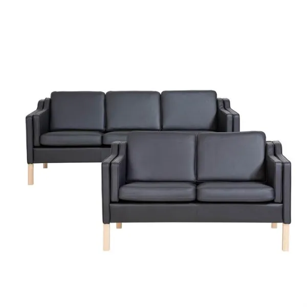 Boston Sofa-Set 2 + 3 Pers. - Schwarzes Leder